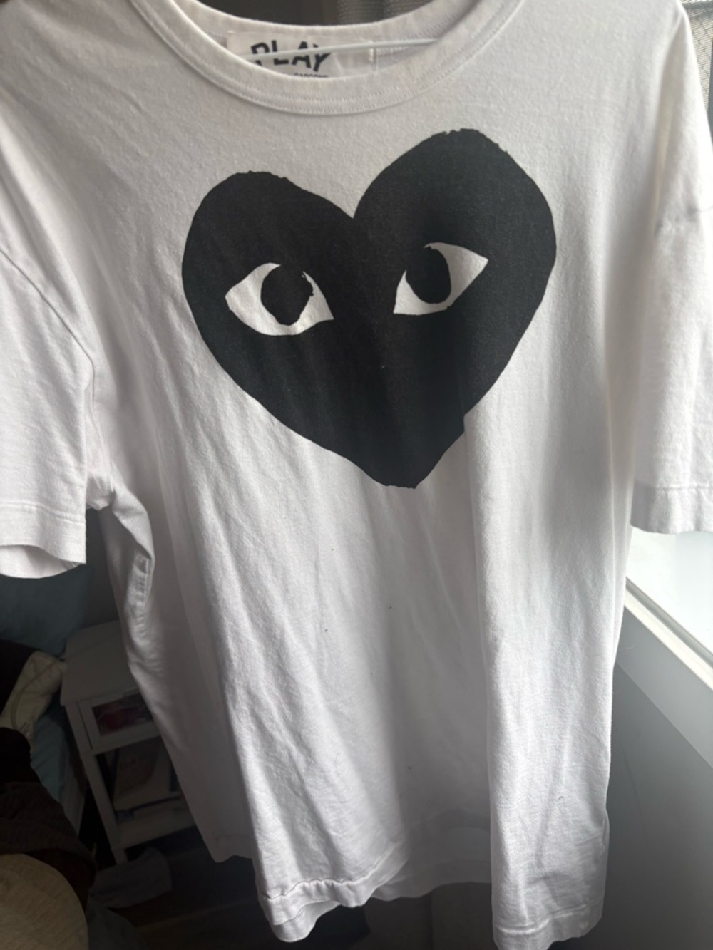 Comme des Garcons White Tee with Black Heart Graphic